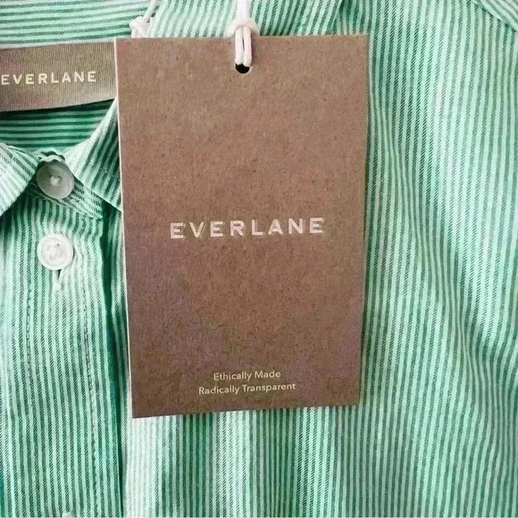 EVERLANE‎ WOMENS PREPPY MINT/WHITE STRIPED SILKY FEELING COTTON BUTTON DOWN SIZE - Picture 3 of 7